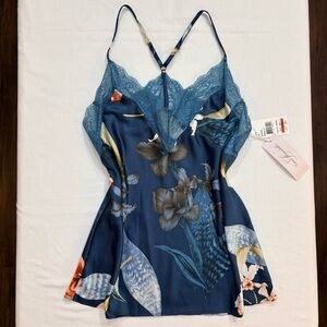 NWT Linea Donatella Blue Satin and Lace Tank- Medium